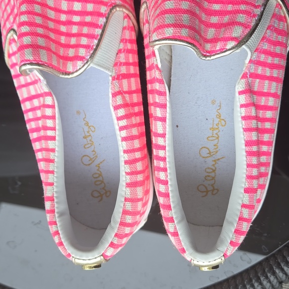 Lilly Pulitzer Julie Pink & White Gingham Slip On Sneakers Size 7 - Picture 2 of 10